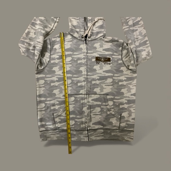 Lucky Brand Vintage Inspired Light Gray Camo Zip Up Embroidered Large Hoodie - Picture 12 of 16